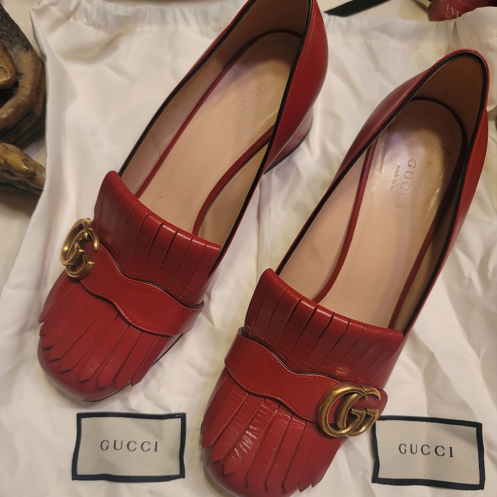 Gucci Marmont Fringe Heels